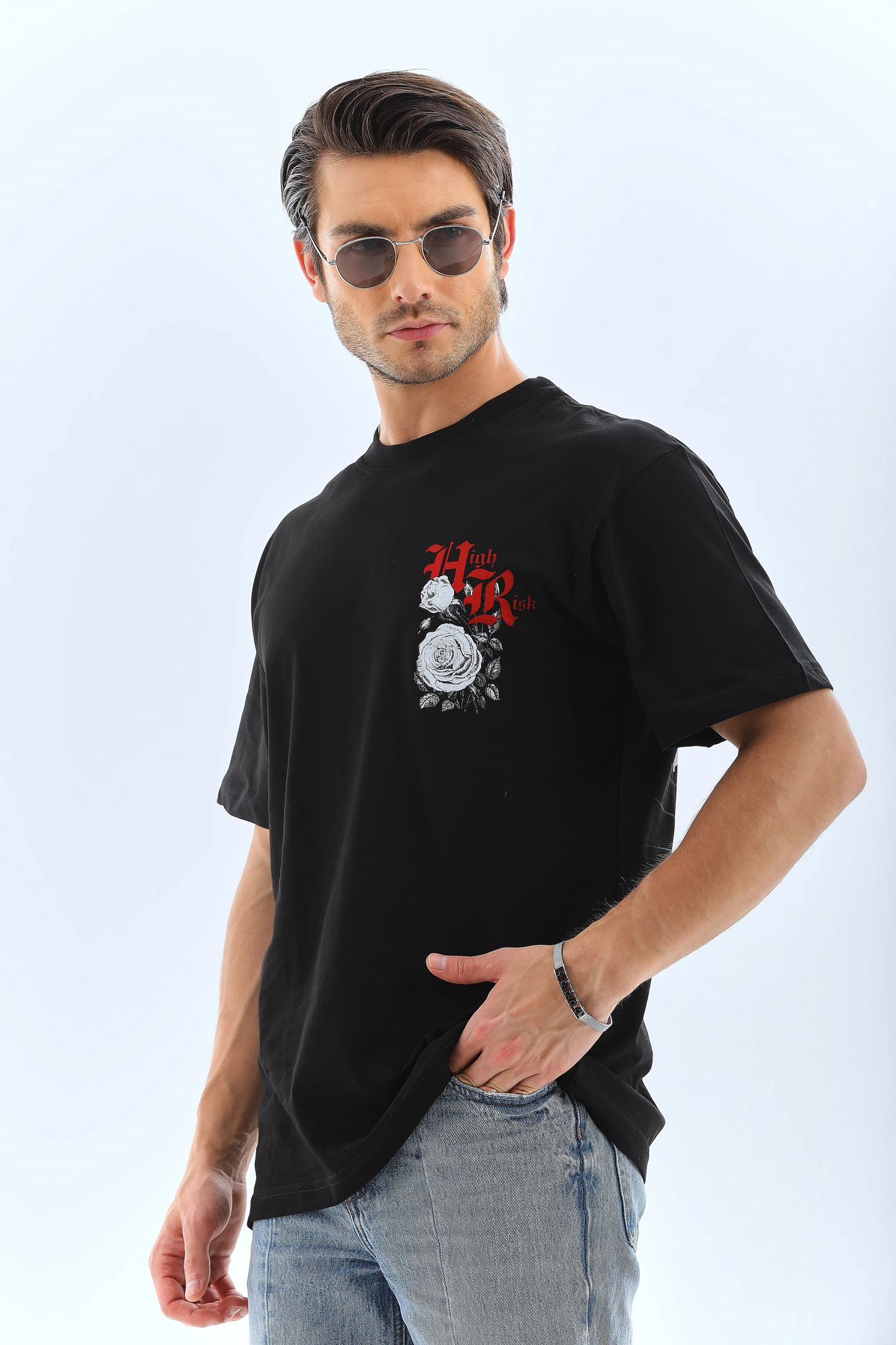 ASSEMA Erkek Baskılı T-Shirt Kısa Kol Bisiklet Yaka Rahat Kalıp Tişört - Siyah