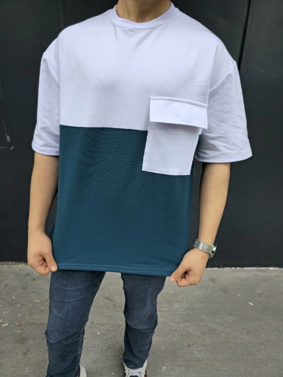 ASSEMA Erkek Torba Cep Detaylı Parçalı T-Shirt - Lacivert