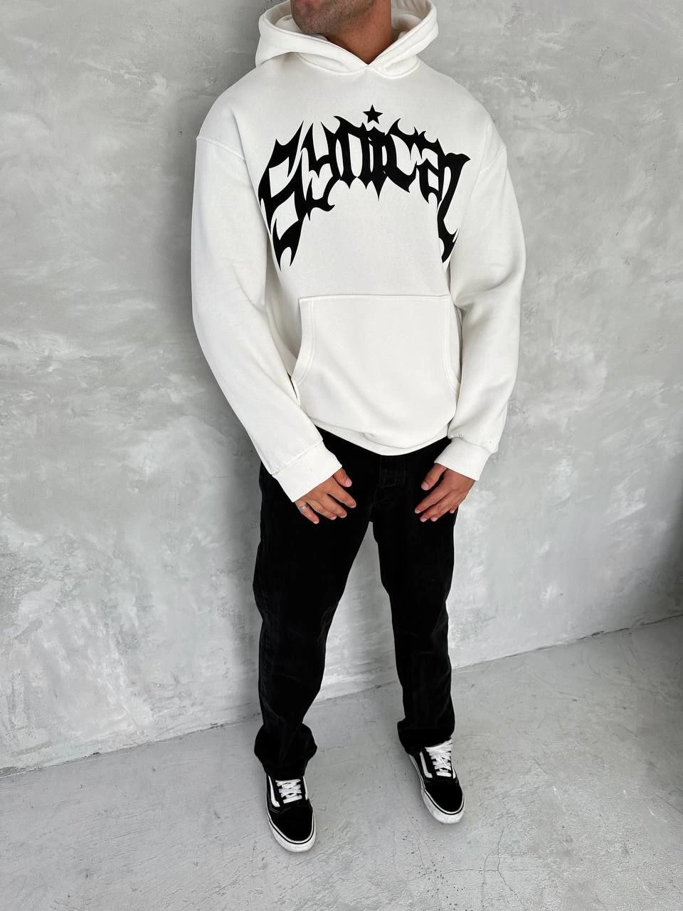ASSEMA ERKEK Üç İplik Kapüşonlu Baskılı SweatShirt - Beyaz