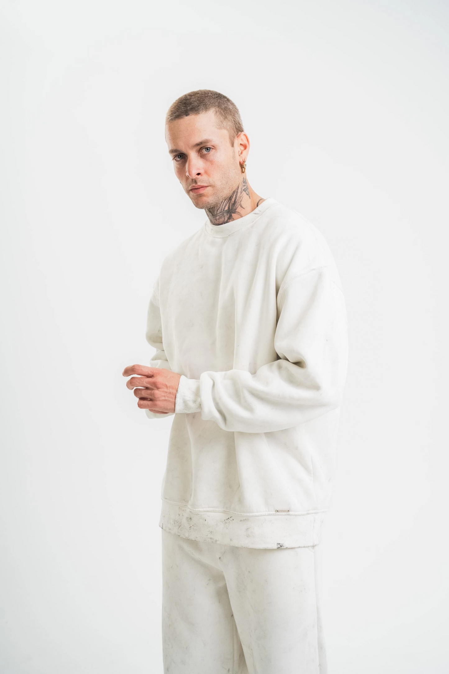 ASSEMA ERKEK Uzun Kol Bisiklet Yaka Yıkamalı SweatShirt - Beyaz