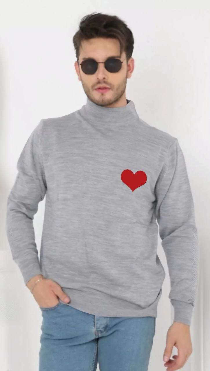 ASSEMA Unisex Yarım Boğazlı Baskılı Dokuma Triko - Gri
