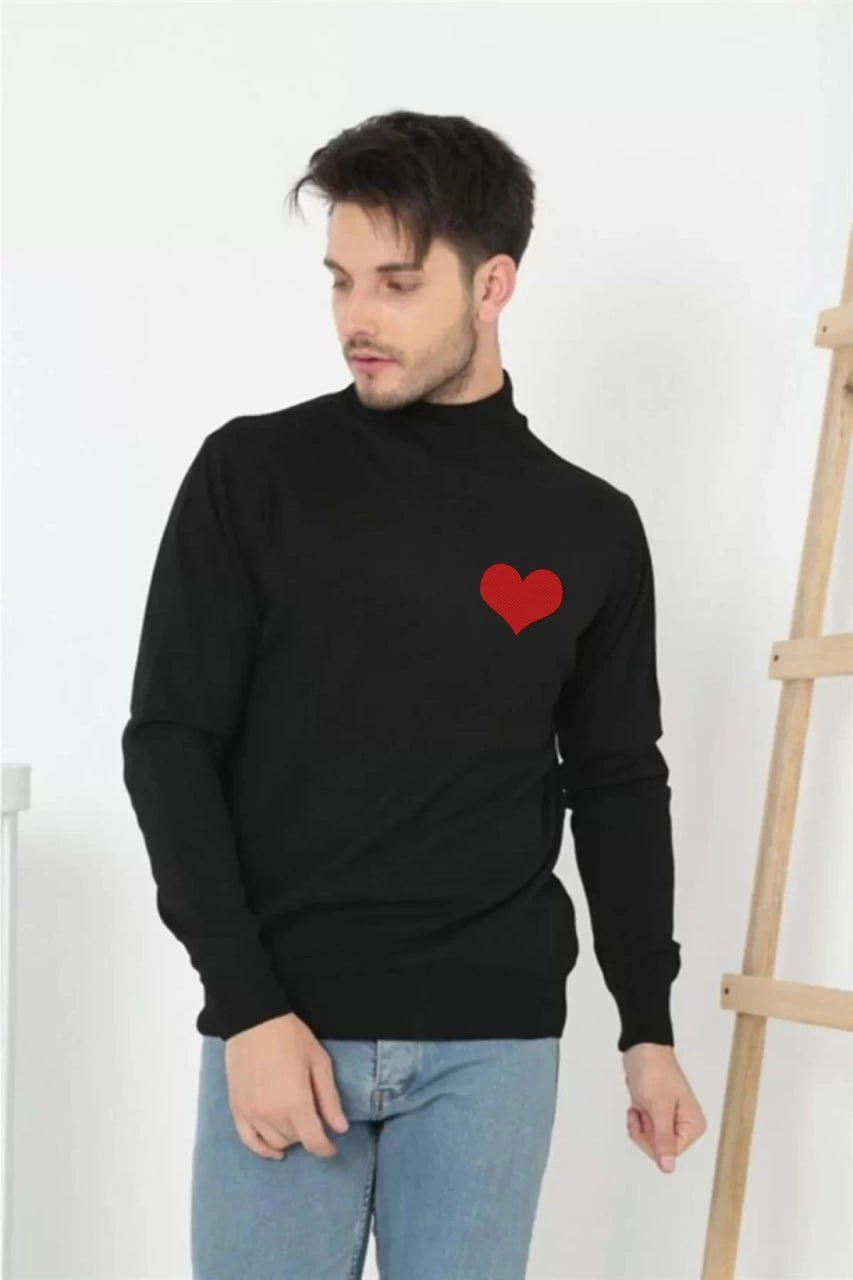 ASSEMA Unisex Yarım Boğazlı Baskılı Dokuma Triko - Siyah