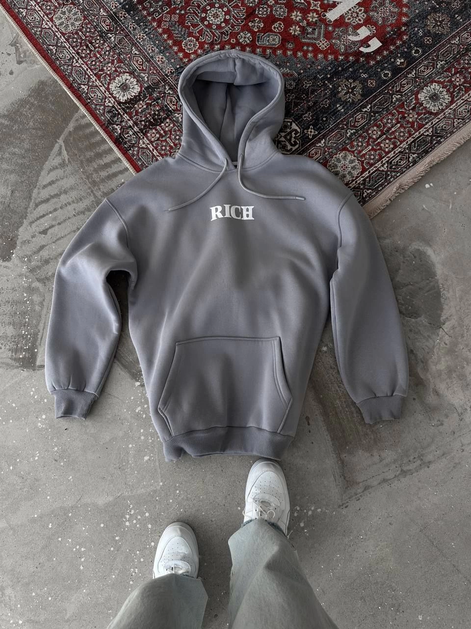 ASSEMA Kadın üç iplik Kapüşonlu Göğüs Baskılı SweatShirt - Gri