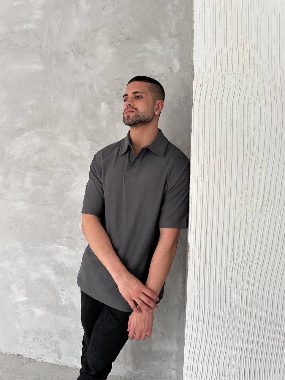 ASSEMA Erkek Yakalı Patlı Kısa Kol T-shirt - Antrasit