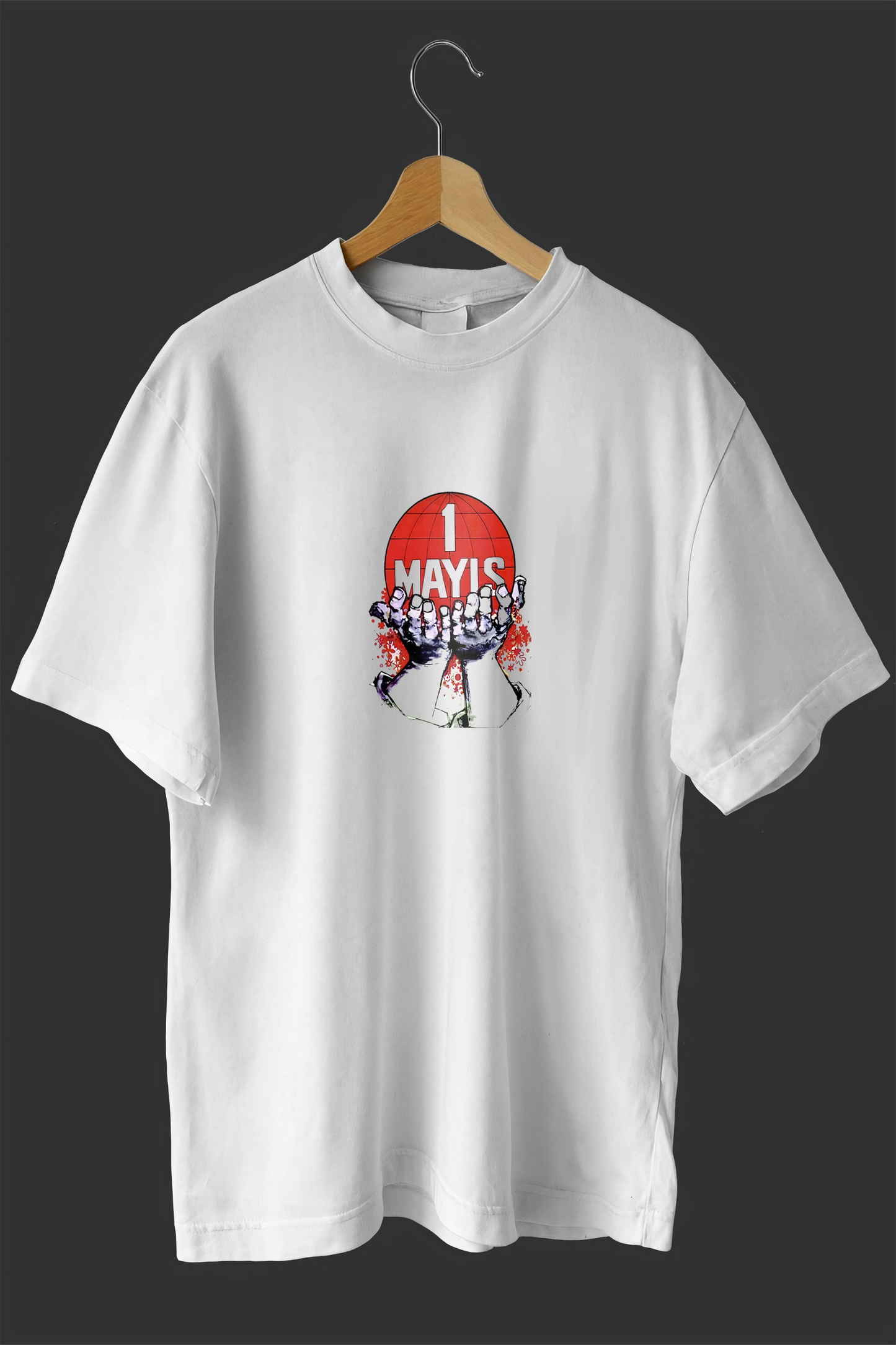 ASSEMA 1 Mayıs Emekçilerimiz İçin Özel Tasarım 1 Mayıs Dünya Baskılı T-shirt - Beyaz
