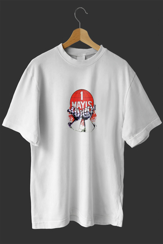 ASSEMA 1 Mayıs Emekçilerimiz İçin Özel Tasarım 1 Mayıs Dünya Baskılı T-shirt - Beyaz
