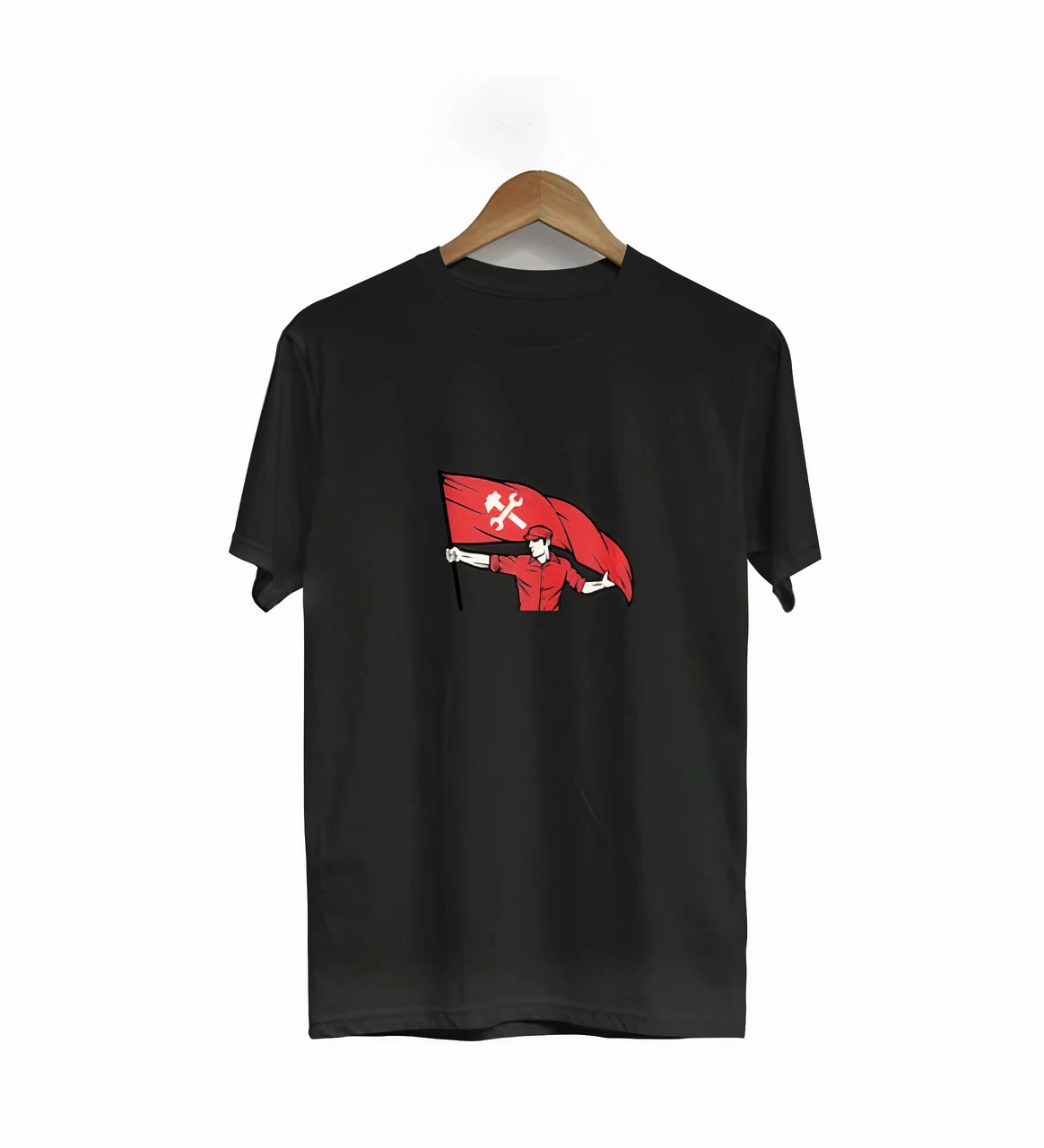 ASSEMA 1 Mayıs Emekçilerimiz İçin Özel Tasarım Bayraklı Emekçi Baskılı T-shirt - Siyah