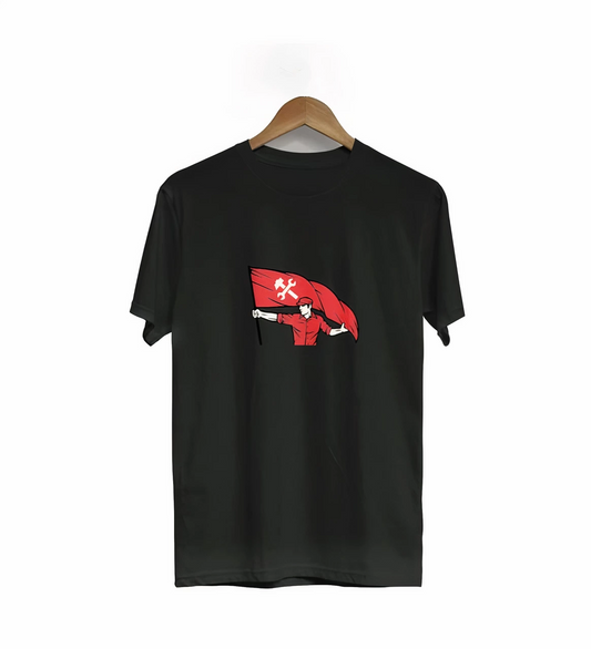 ASSEMA 1 Mayıs Emekçilerimiz İçin Özel Tasarım Bayraklı Emekçi Baskılı T-shirt - Siyah