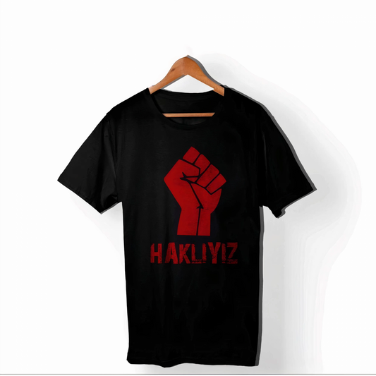 ASSEMA 1 Mayıs Emekçilerimiz İçin Özel Tasarım HAKLIYIZ Baskılı T-shirt - Siyah