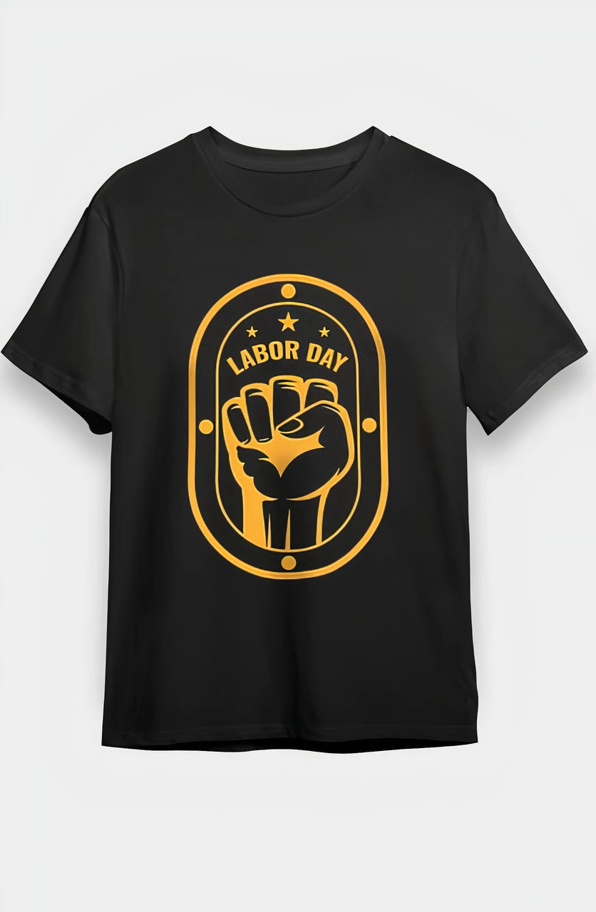 ASSEMA 1 Mayıs Emekçilerimiz İçin Özel Tasarım LABOR DAY Baskılı T-shirt - Siyah