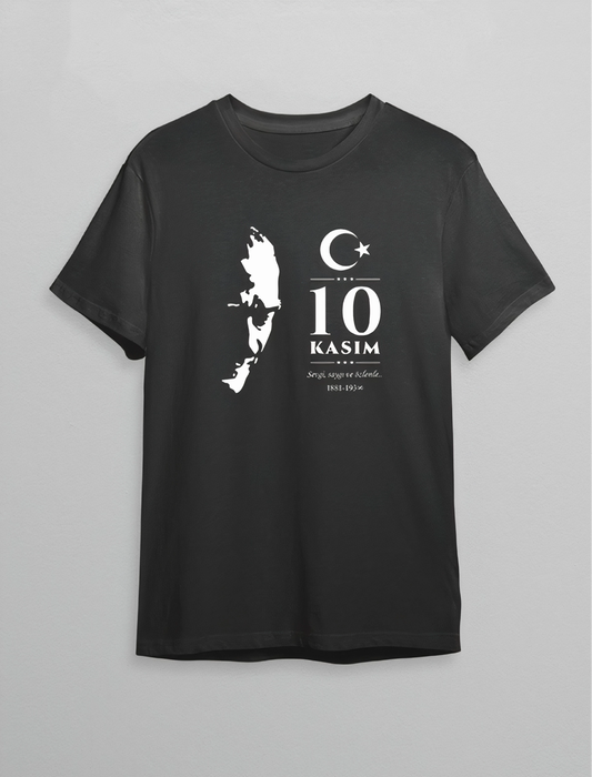 ASSEMA 10 Kasım Atatürk Baskılı T-shirt - Siyah