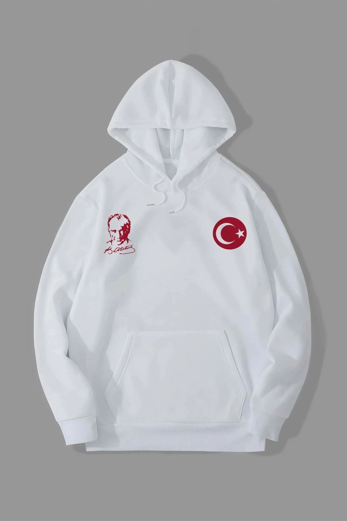 ASSEMA Erkek 10 Kasıma Özel Üç İplik Kapüşonlu Baskılı SweatShirt - Beyaz