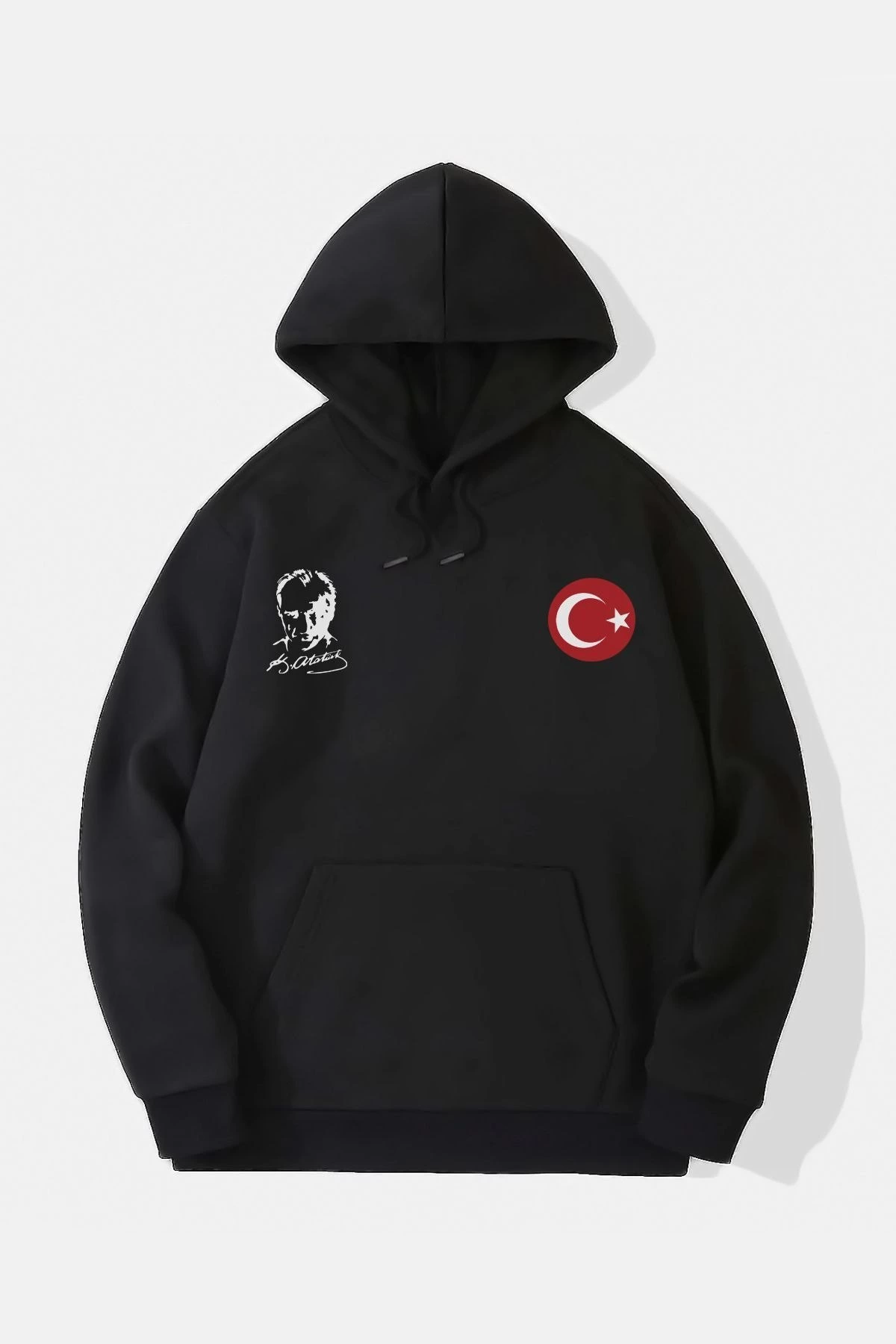 ASSEMA 10 Kasıma Özel Üç İplik Kapüşonlu Baskılı SweatShirt - Siyah