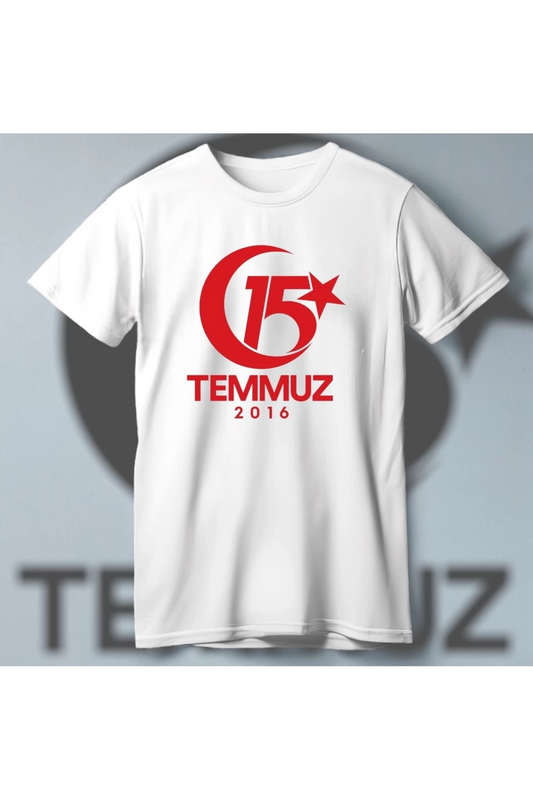 ASSEMA 15 Temmuza Özel Tasarım 2016 Baskılı T-shirt - Beyaz
