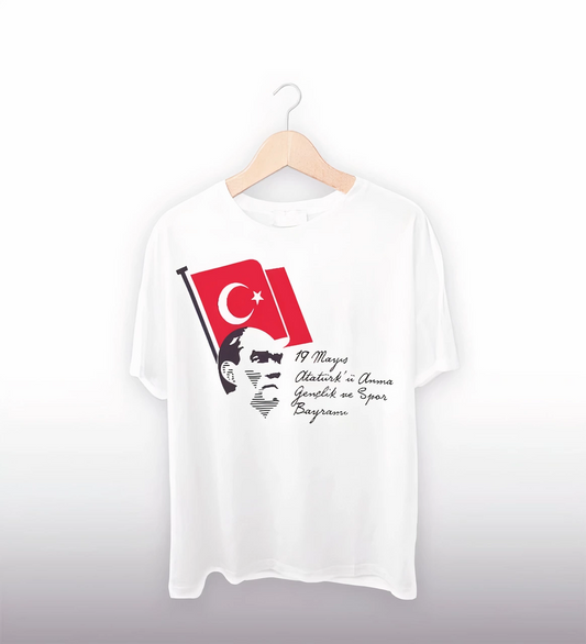 ASSEMA 19 Mayıs Baskılı T-shirt - Beyaz