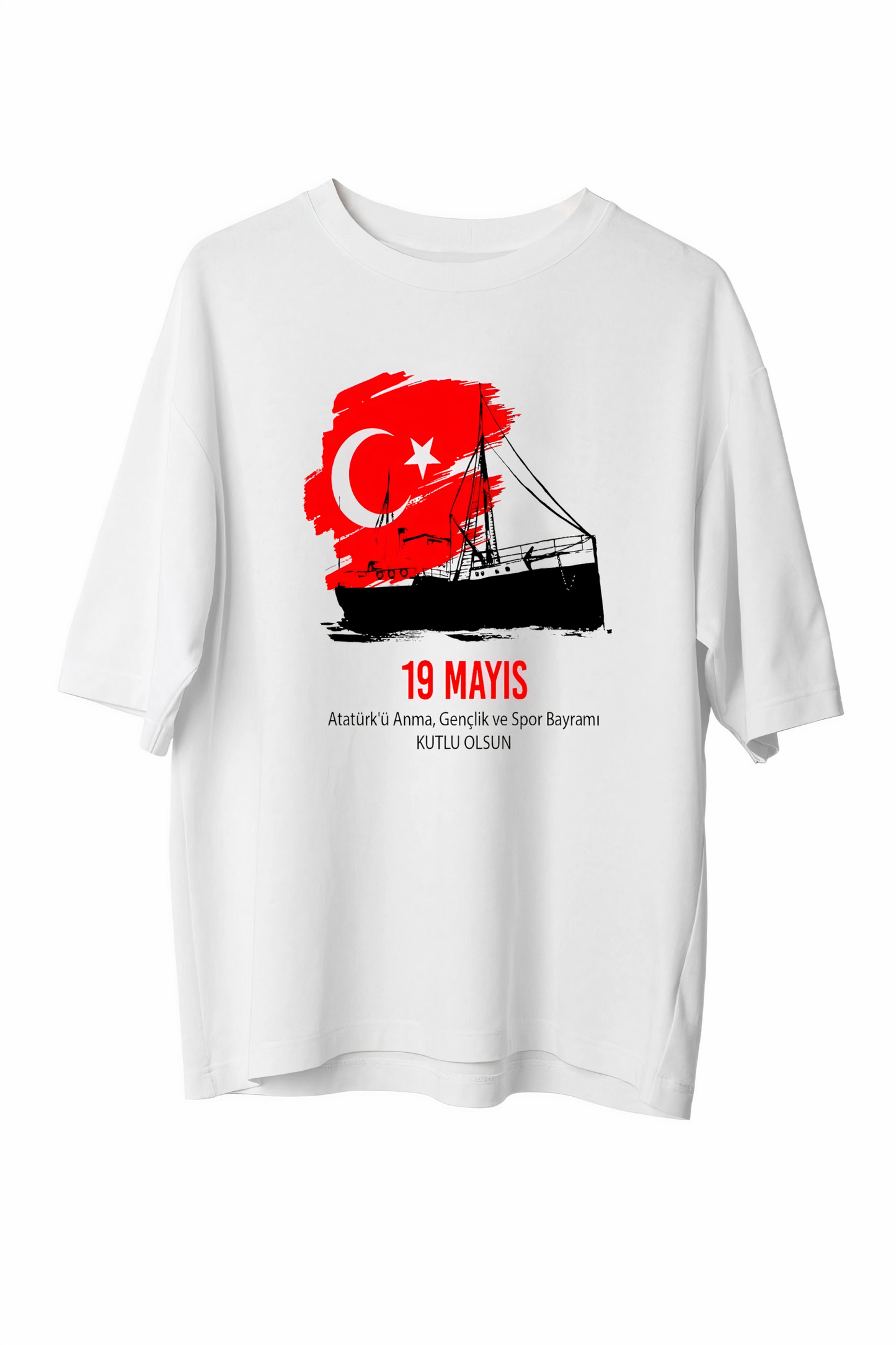 ASSEMA 19 Mayıs Unisex Baskılı T-shirt - Beyaz