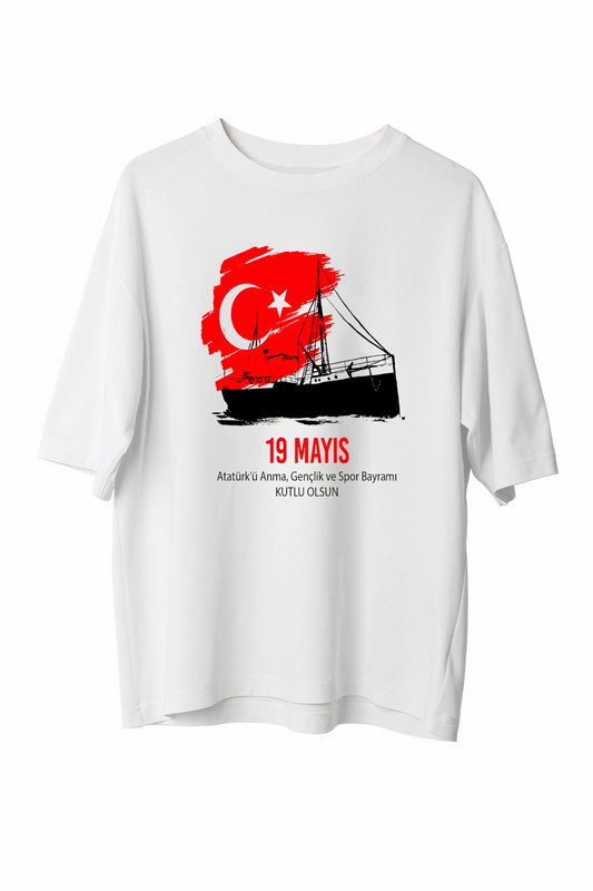 ASSEMA 19 Mayıs Unisex Baskılı T-shirt - Beyaz