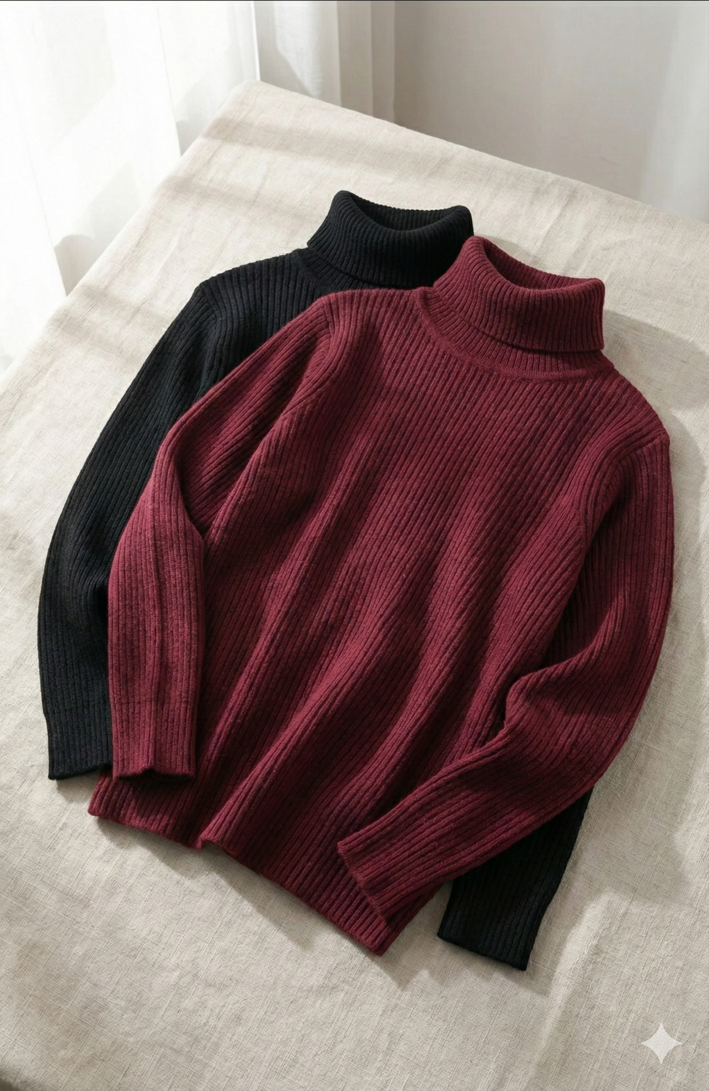ASSEMA ERKEK 2'li Siyah Bordo Kaşkorse Boğazlı Full Likralı Fitilli Body Kazak