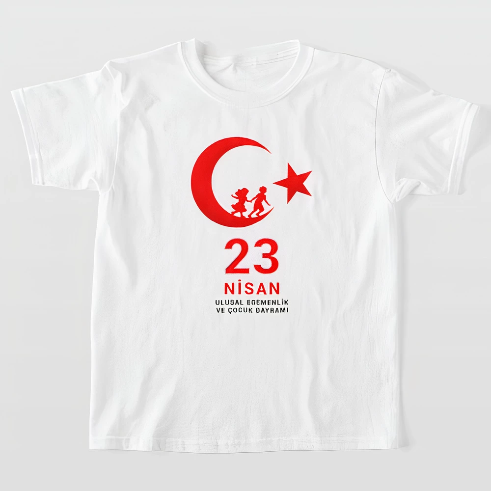 ASSEMA 23 Nisan Çocuk Bayramı Baskılı Özel T-shirt - Beyaz