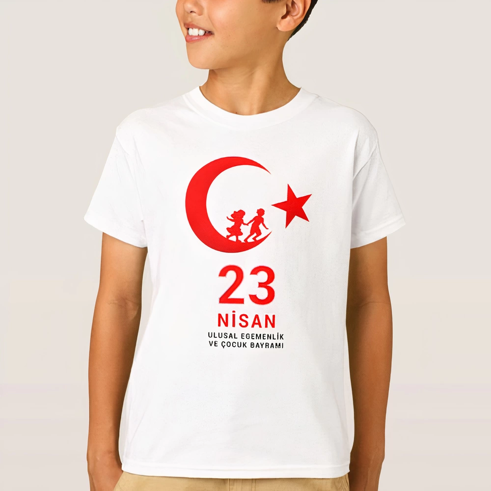 ASSEMA 23 Nisan Çocuk Bayramı Baskılı Özel T-shirt - Beyaz