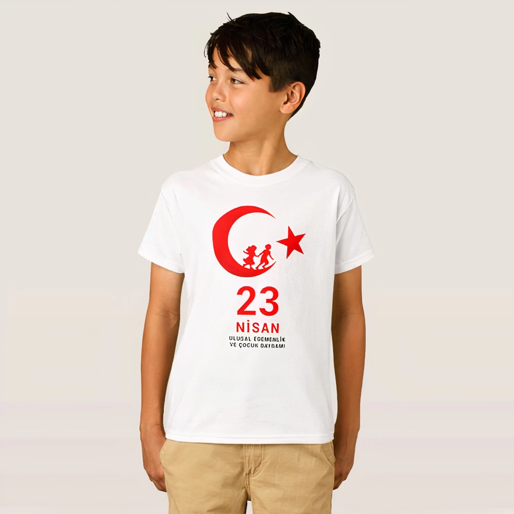 ASSEMA 23 Nisan Çocuk Bayramı Baskılı Özel T-shirt - Beyaz