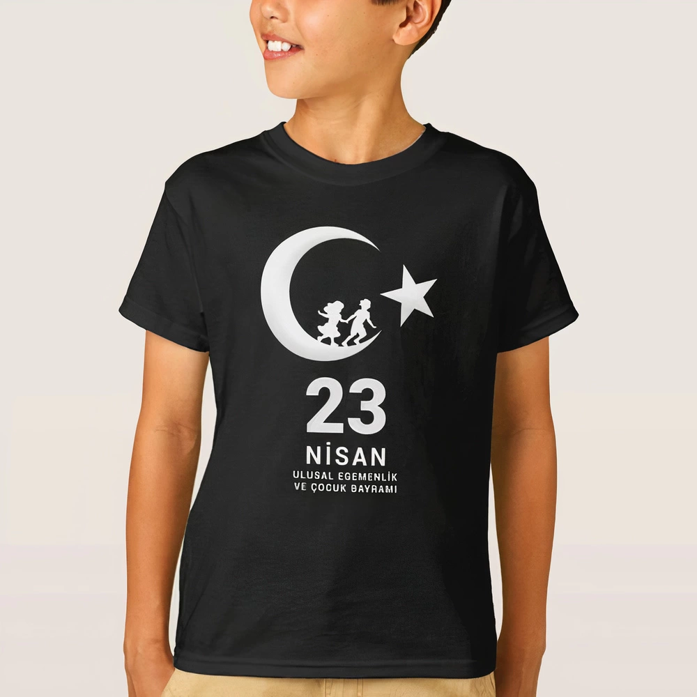 ASSEMA 23 Nisan Çocuk Bayramı Baskılı Özel T-shirt - Siyah