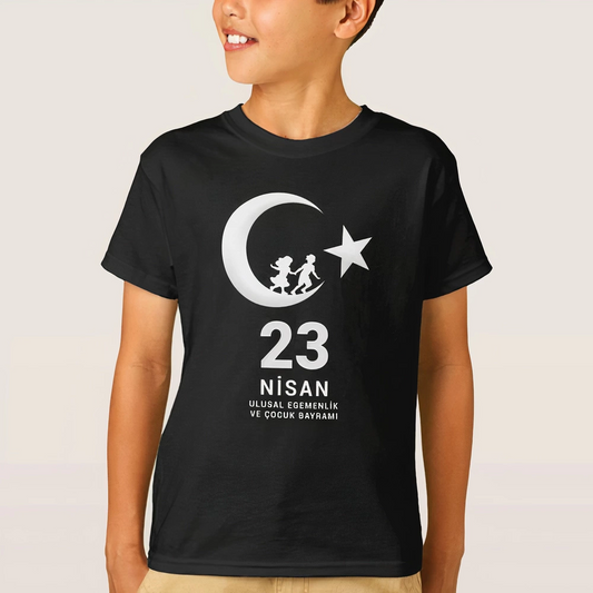 ASSEMA 23 Nisan Çocuk Bayramı Baskılı Özel T-shirt - Siyah