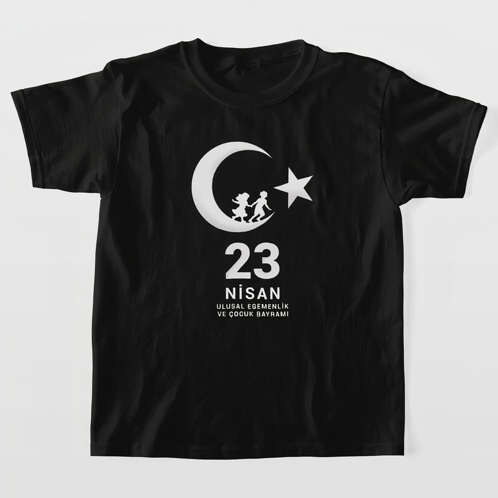 ASSEMA 23 Nisan Çocuk Bayramı Baskılı Özel T-shirt - Siyah