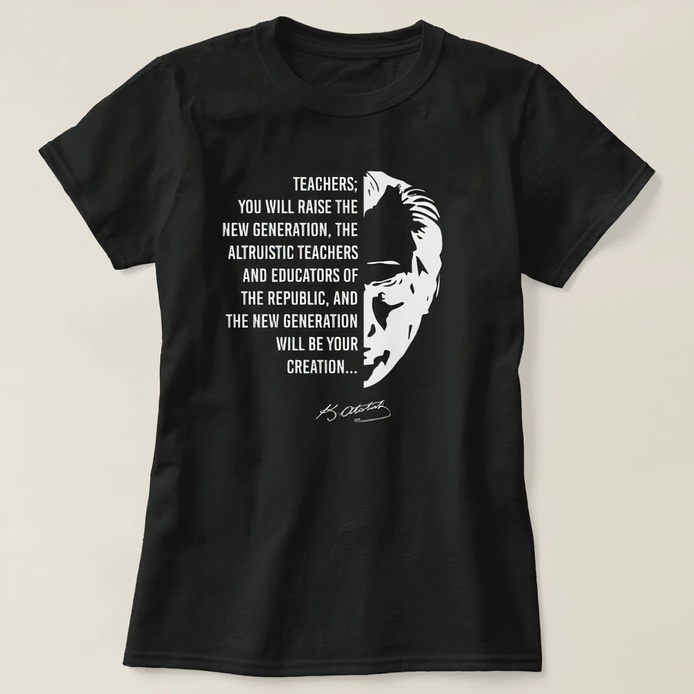 ASSEMA 24 Kasım Öğretmenler Günü Baskılı T-shirt - Siyah