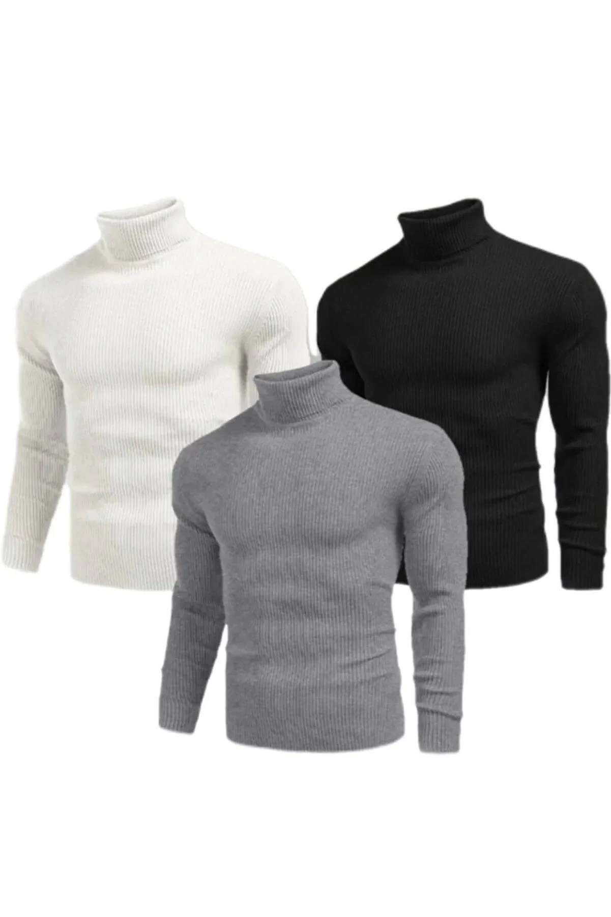 ASSEMA Erkek 3 Adet Kaşkorse Boğazlı Full Likralı Fitilli Slimfit Body