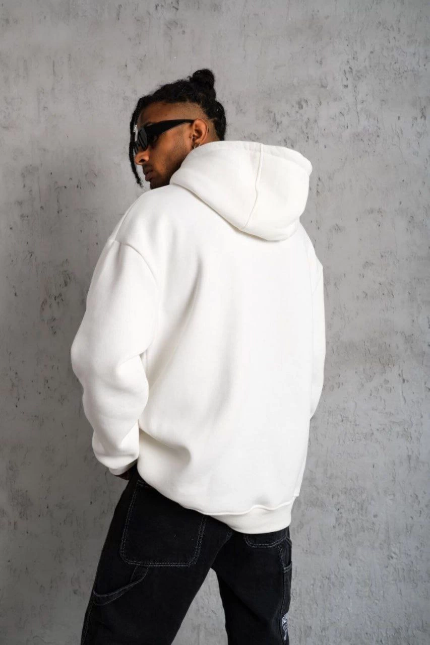ASSEMA Erkek 3 İplik Kapşonlu Sweatshirt - Beyaz