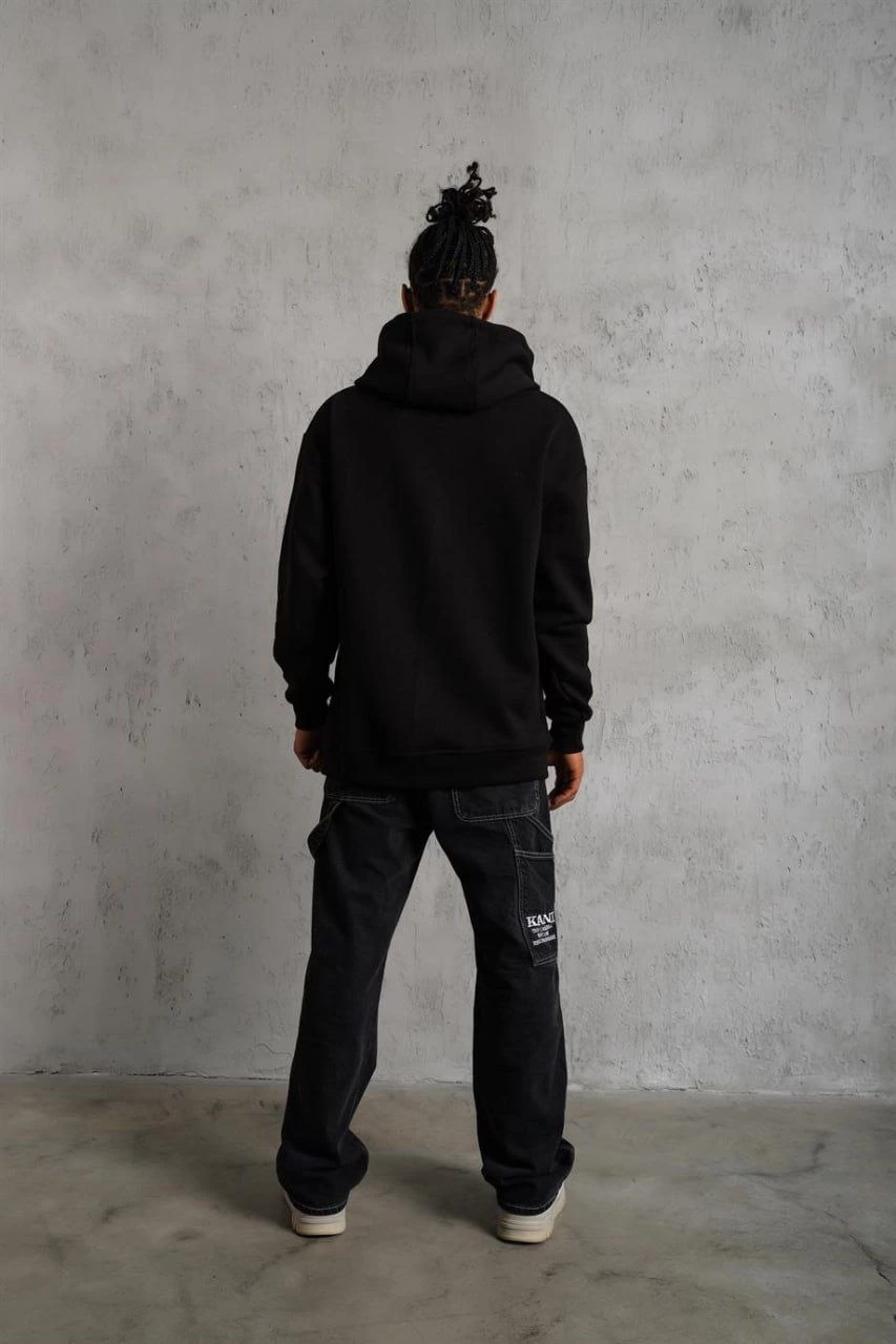 ASSEMA Erkek 3 İplik Kapşonlu Sweatshirt - Siyah