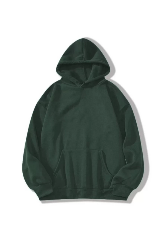 Kadın 3 İplik Pamuklu Kapüşonlu Kanguru Cepli Düz Hoodie Sweatshirt - Haki