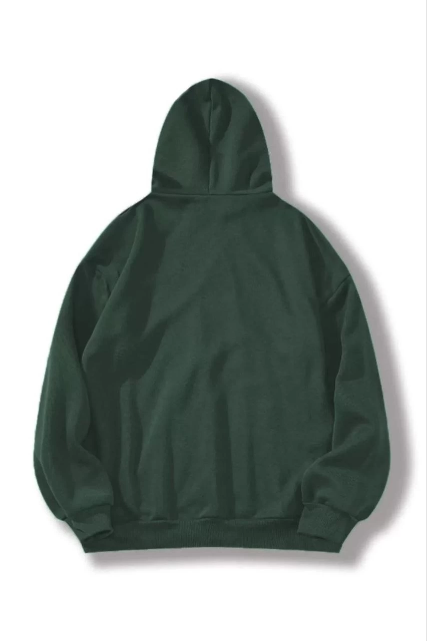 Kadın 3 İplik Pamuklu Kapüşonlu Kanguru Cepli Düz Hoodie Sweatshirt - Haki