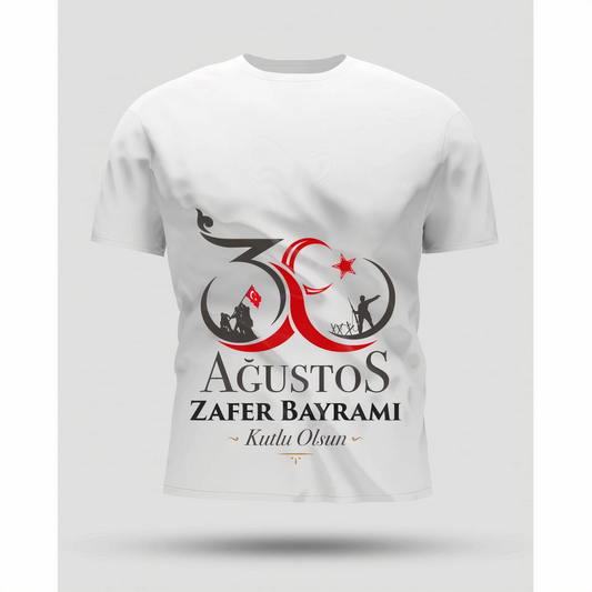30 Ağustos Zafer Bayramı Baskılı Oversize Bisiklet Yaka T-shirt