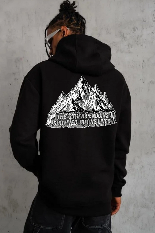 ASSEMA Erkek Nihilist Penguen Temalı Oversize Kapüşonlu Sweatshirt - Siyah