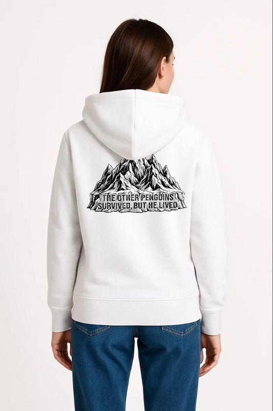 ASSEMA Kadın Nihilist Penguen Temalı Oversize Kapüşonlu Sweatshirt - Beyaz