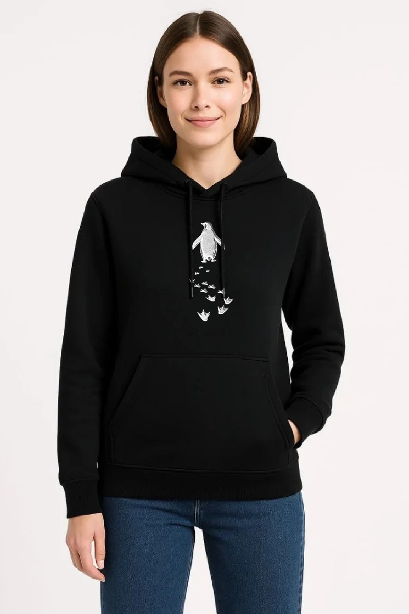 ASSEMA Kadın Nihilist Penguen Temalı Oversize Kapüşonlu Sweatshirt - Siyah