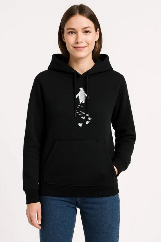 ASSEMA Kadın Nihilist Penguen Temalı Oversize Kapüşonlu Sweatshirt - Siyah
