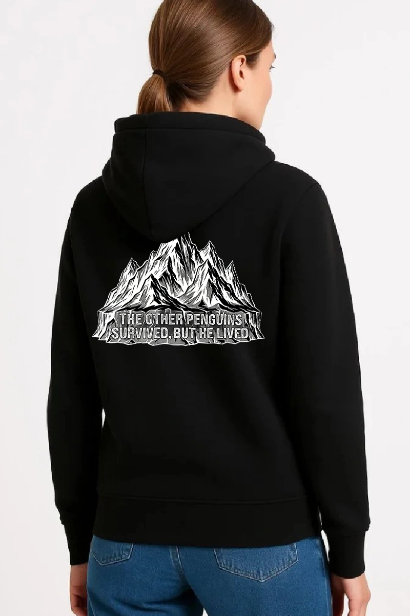 ASSEMA Kadın Nihilist Penguen Temalı Oversize Kapüşonlu Sweatshirt - Siyah