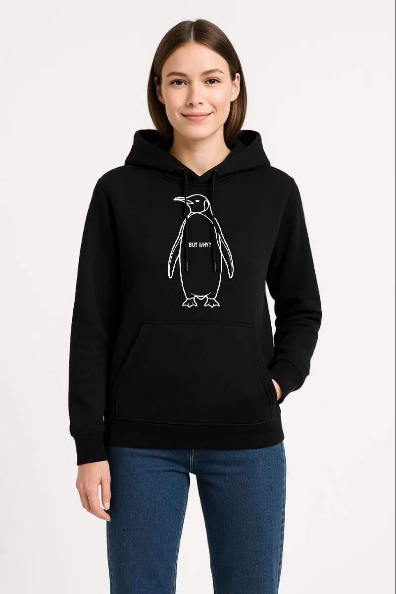ASSEMA Kadın Nihilist Penguen Özel Tasarım Oversize Kapüşonlu Sweatshirt - Siyah