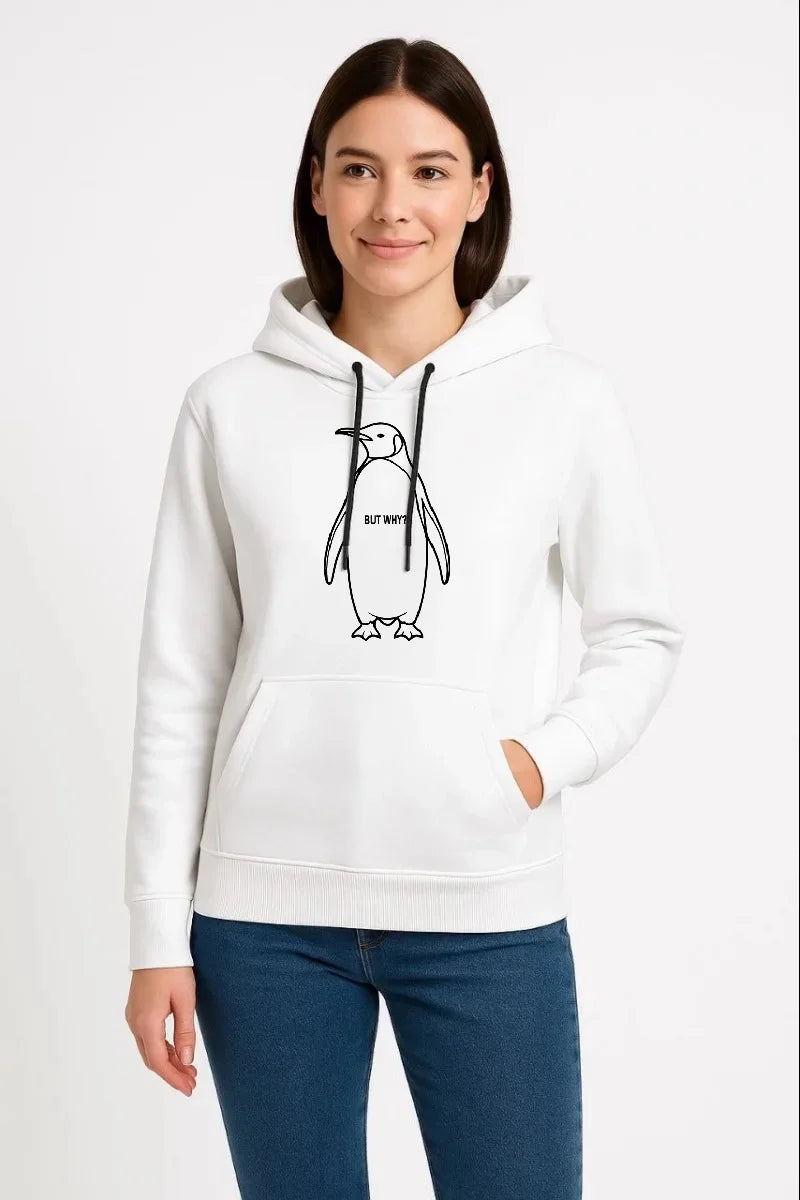 ASSEMA Kadın Nihilist Penguen Özel Tasarım Pamuklu Oversize Kapüşonlu Sweatshirt - Beyaz