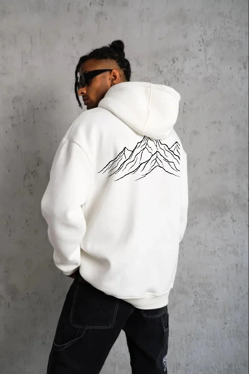 ASSEMA Erkek Nihilist Penguen Özel Tasarım Pamuklu Oversize Kapüşonlu Sweatshirt - Beyaz