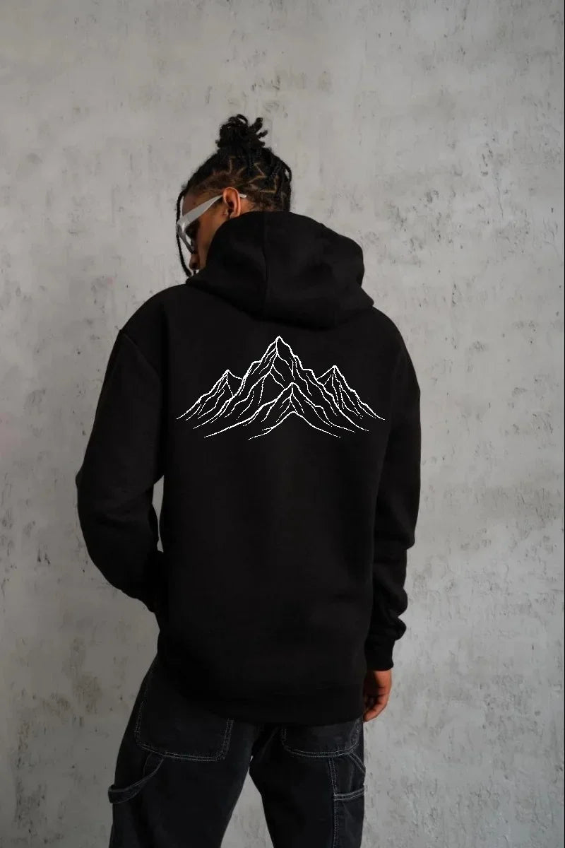 ASSEMA Erkek Nihilist Penguen Özel Tasarım Pamuklu Oversize Kapüşonlu Sweatshirt - Siyah