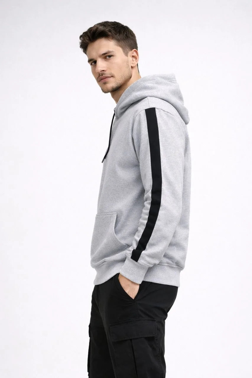 ASSEMA Erkek Şeritli Kapüşonlu Sweatshirt 3 iplik Pamuklu - Beyaz