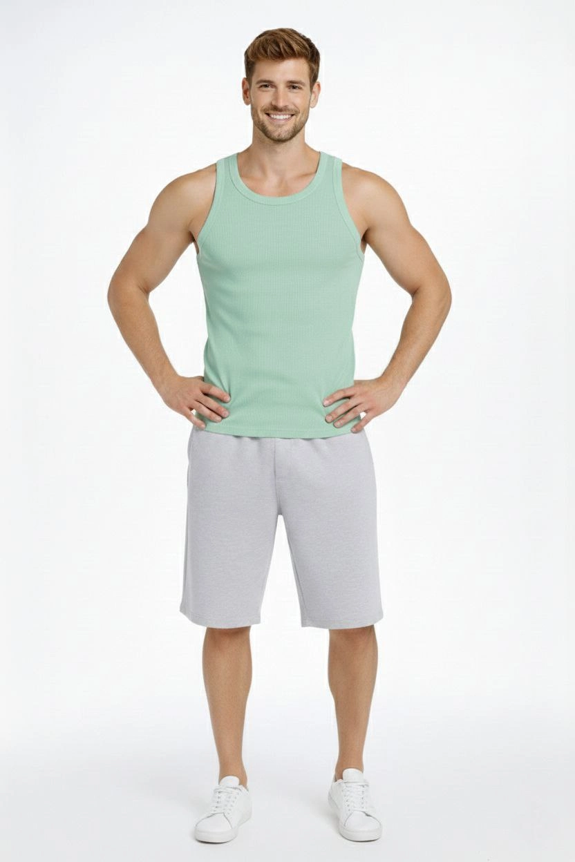 ASSEMA Erkek Fitilli Atlet Sıfır Yaka Slim Fit Arka Baskılı Spor Atlet - Mint Yeşili