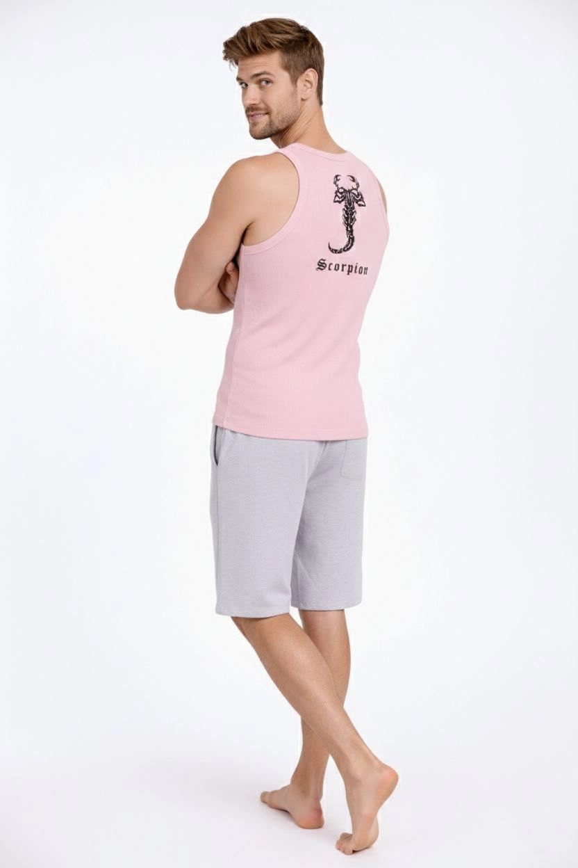 ASSEMA Erkek Fitilli Atlet Sıfır Yaka Slim Fit Arka Baskılı Spor Atlet - Pembe