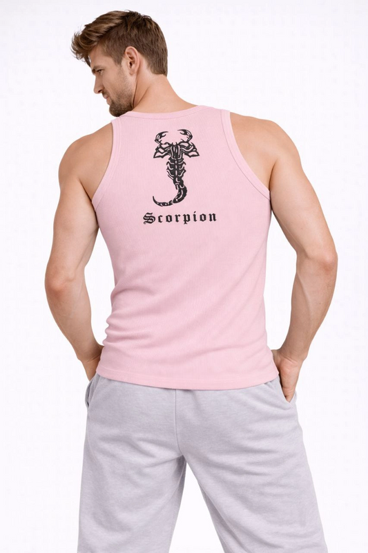 ASSEMA Erkek Fitilli Atlet Sıfır Yaka Slim Fit Arka Baskılı Spor Atlet - Pembe