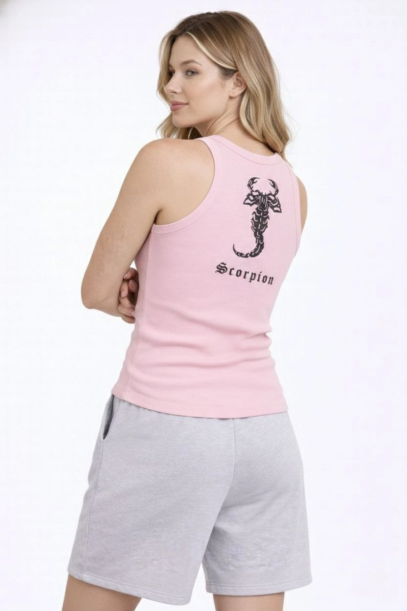 ASSEMA Kadın Fitilli Atlet Sıfır Yaka Slim Fit Arka Baskılı Spor Atlet - Pembe