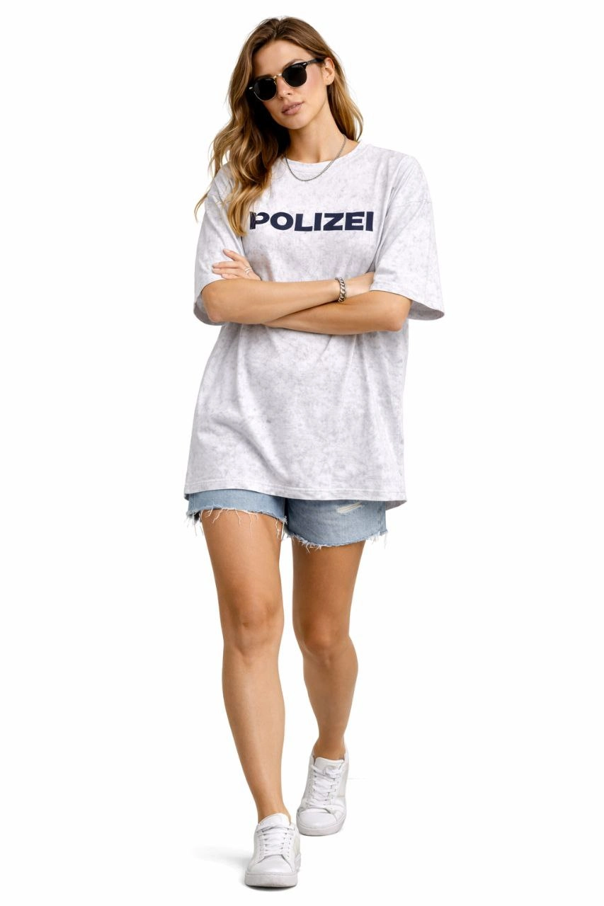 ASSEMA Kadın Asit Yıkamalı Oversize Tişört ön ve Arkası Baskılı %100 Pamuk Street Style T-Shirt - Beyaz